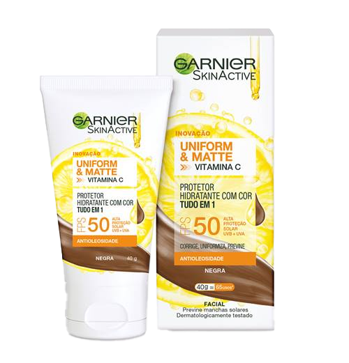 Novo protetor hidratante Uniform&Matte com Cor Tudo em 1 com Vitamina C Antioleosidade - Negra 40g